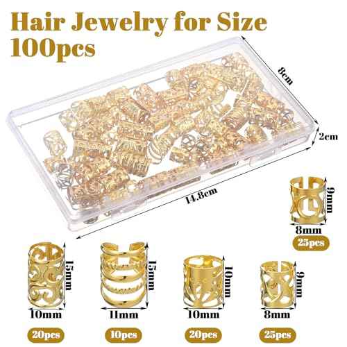 Ouligay 100Pcs Gold Hair Rings Charms for Braids Gold Hair Jewelry Adjustable Hairs Clips Braid Cuffs Accessories Decorations for Braids Locs Dreadlock Women Men Festival Pirate Decorations