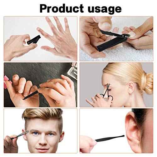 Manicure Kit Nail Clippers Set Stainless Steel Professional Pedicure Black 8 in 1 Grooming Nail Scissors Cutter Ear Pick Tweezers Scissors Eyebrow Nail file ... for Man&Women gift (black/red_8in1)