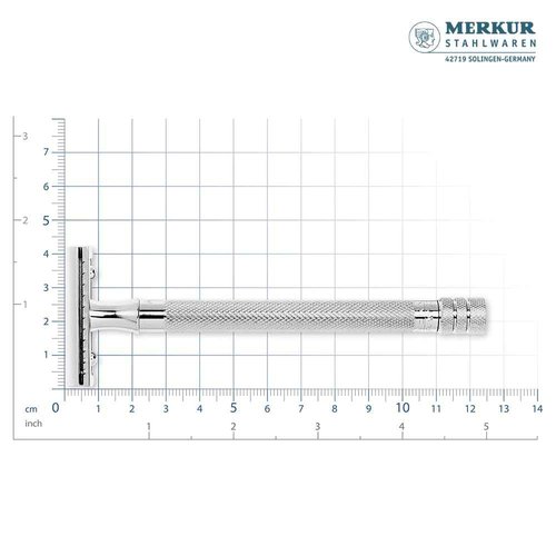 MERKUR 24C Safety Razor For Women with 10 Double Edge Blades | Extra Long Handle | Three-piece Razor | Straight Cut | Bright Chrome Finish | Made in Germany