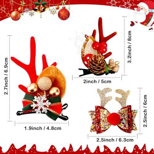 JUNEBRUSHS Christmas Hair Clips, 12 Pcs Christmas Hair Accessories Cute Reindeer Antlers Headband Ears Headdress Hairpins Antlers Christmas Tree Hat Hair Barrettes for Women Girls Gifts Party Favors