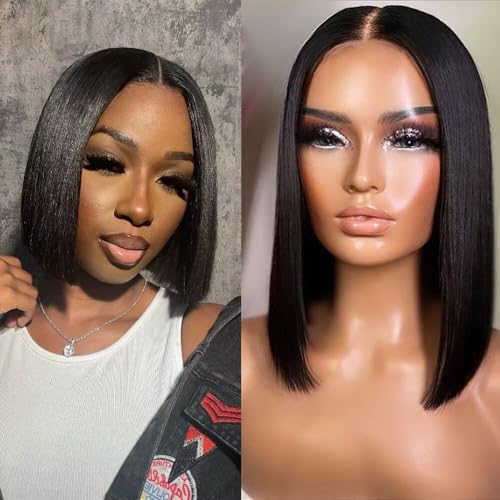 2X6 Deep Parting SKINLIKE Real HD Human Hair Short Bob Wigs Pre Plukced 0.10mm Ultra-thin Invisible Swiss HD Lace Closure Single Knot Undetectable Melted Lace Closure Wigs 180% Density 10Inch