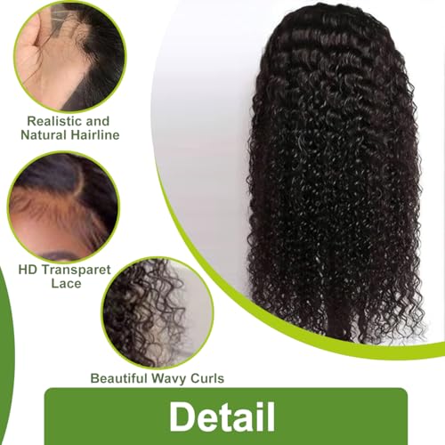13x6 Curly Wave Lace Front Wigs Human Hair 180% Density 24 Inch Jerry Curly Human Hair Wig for Women Deep Wave Lace Frontal Wigs Pre Plucked Natural Black