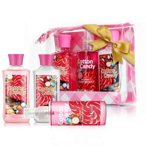 Bath and Body Gift Set - Cotton Candy Scented 3-Piece Travel Size Collection-3 Fl Oz , Shower Gel, Body Lotion, Body Mist, Compact & Lightweight, Ideal for Gifts, Travel, or Daily Skincare Routine