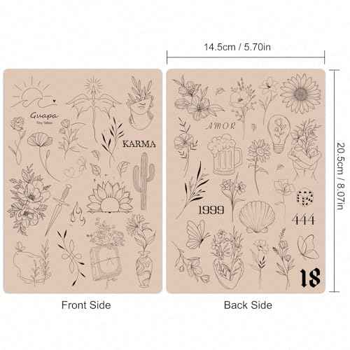 Guapa Tattoo Practice Skin 1.5mm ? Double-Sided Reusable Silicone Pad with Pre-Printed Designs ? Realistic Fake Skin for Fine Line & Micro Tattoo Training ? Beginners & Artists (3PCS Pink #18)