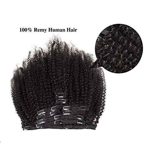 Hair Mongolian Afro Kinky Curly Clip In Hair Extensions Afro Kinky-curly Human Hair Clip Ins 4C Mongolian Virgin Remy Human Hair (18inch, natural black)