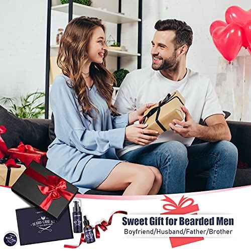 Lionmane Beard Care Christmas Gifts Kit for Men, Beard Mustache Grooming Kit-Beard Balm, Beard Wash, Beard Oil, Brush, Scissors, Birthday Anniversary Thanksgiving Gifts for Husband/Boyfriend/Dad/Him