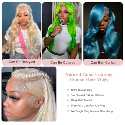 Myecool 613 Lace Front Wig Human Hair 13¡¿4 Straight 613 HD Lace Frontal Human Hair Wigs for Women Pre Plucked Bleached Knots With Baby Hair (22Inch, 150% Density Blonde Wig)