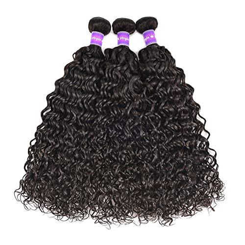 Water Wave Human Hair 3 Bundles (14 16 18 Inch) Brazilian Virgin Water Curly Bundles 100% Unprocessed Human Hair Weave Remy Hair Weft for Black Women Natural Color