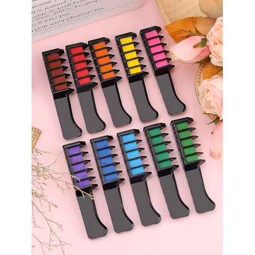 Kalolary 10 Color Temporary Hair Chalk Comb Set, Washable Hair Dye for Girls Kids Gifts on Birthday Cosplay Party for Age 4 5 6 7 8 9 10 12 13