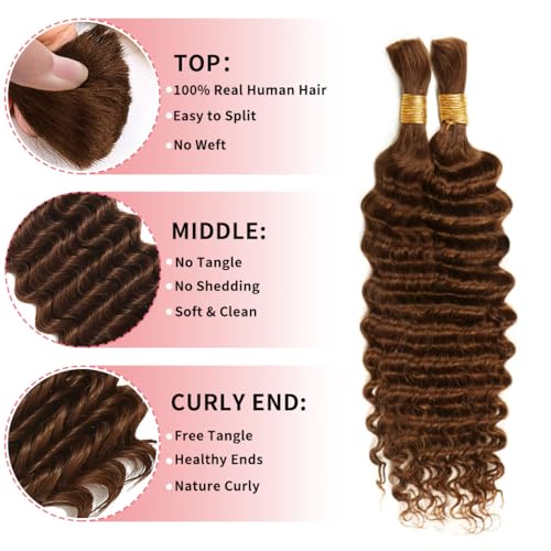 Chocolate Brown Human Braiding Hair 110g 24 Inch Deep Water Wave Bulk Human Hair for Braiding No Weft 12A Brazilian Human Hair Extensions for Boho Braids Wet and Wavy Natural