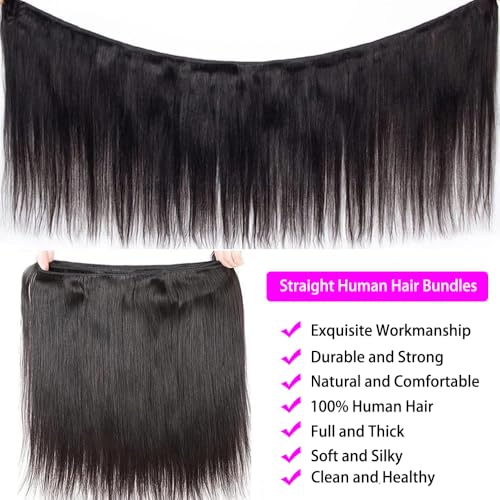 Straight Bundles Human Hair 12A Human Hair 3 Bundles Straight Hair Brazilian Hair Deals Human Hair Bundles Virgin Human Hair Bundles Remy Human Hair Bundles 20 22 24 Inch Human Hair Extensions