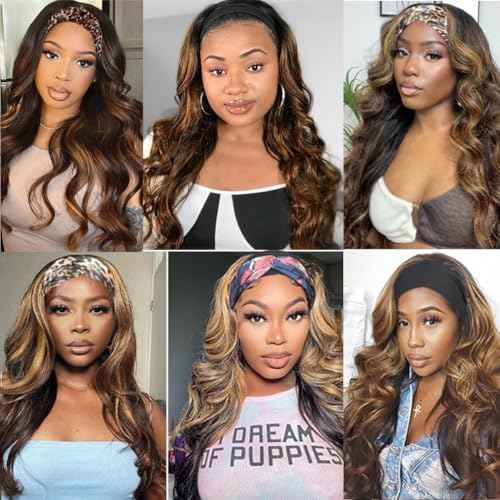 Headband Wigs for Black Women Human Hair 18 Inch Glueless Body Wave Headband Wig Human Hair 100% Brazilian Virgin Hair Machine Made Head band Wig 150% Density