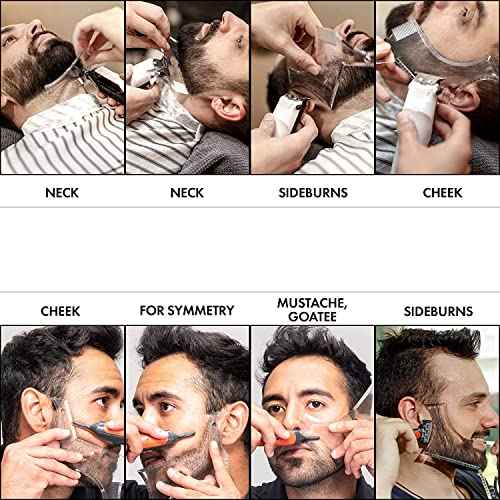 2PCS Men's Beard Shaping Tool Template, Beard Guide Shaper with Inbuilt Comb, Multi-liner Edges Shave for Curve/Straight/Neckline/Goatee/Sideburns (Clear-2pcs)