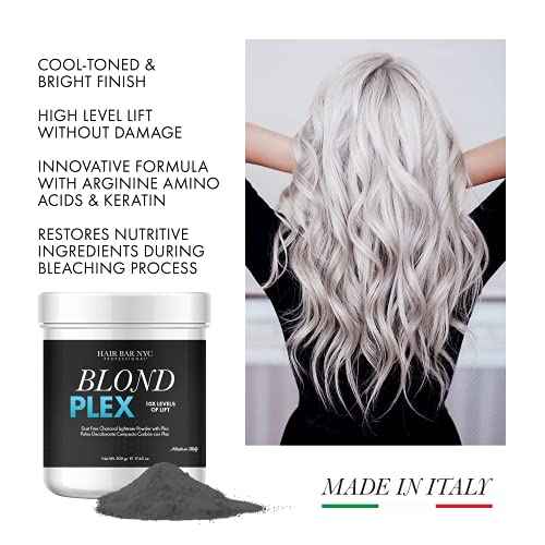 Blond Plex Extreme Lifting 10X Levels - Black/Charcoal Dust Free Lightener Powder Cool-Toned & Bright Finish - Made in Italy 500g / 17.63oz