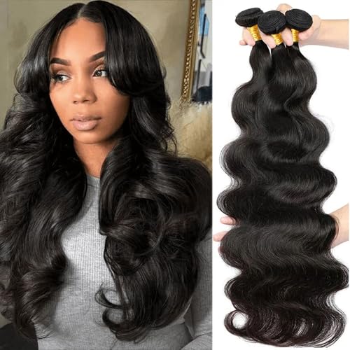 PERISMODA Body Wave Bundles Human Hair 16 16 16 Inch 1PC 100% Human Hair Bundles Unprocessed Brazilian Virgin Hair Bundle 12A Body Wave Human Hair Extensions Natural Black