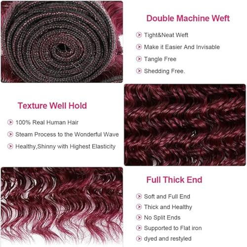 BilltiiWW Burgundy Deep Wave Bundles Color 99j Deep Wave Bundles Brazilian Human Hair Wet and Wavy Soft Silky for Black Woman 16 18 20 Inch