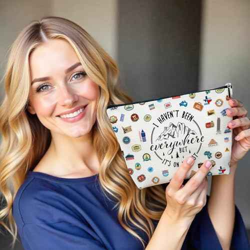 Camping Gifts for Women, Camping Essentials Makeup Bag, Hiking Gifts for Women, I Haven't Been Everywhere But It's on My List Cosmetic Bag