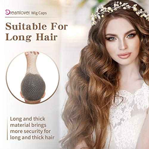 Dreamlover Fishnet Wig Cap for Women with Long Hair, Hair Net for Wig, Natural Nude, 3 Pieces