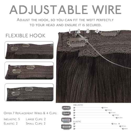 WENNALIFE (Increase 50% Lifespan) Real Human Hair 14 inch 75g Dark Brown Remy Invisible Transparent Wire Fish Line Hair Extensions Straight Real Hair Extensions