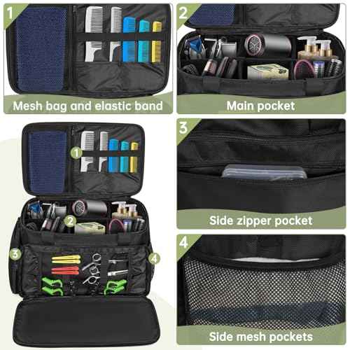 TORIBIO Large Capacity Hairdresser Bag with Adjustable Dividers, Barber Carrying Bag Barber Travel Case Organizer for Clippers and Supplies, Holds Various Hair Cutting Tools