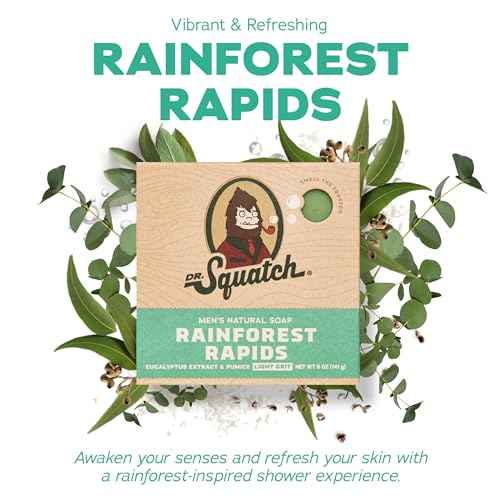 Dr. Squatch Natural Bar Soap for Men Variety Gift Set - Cold Process Soap No Harsh Chemicals - Rainforest Rapids, Coconut Castaway, Fresh Falls, Summer Citrus & Eucalyptus Greek Yogurt (5 oz, 5-Pack)
