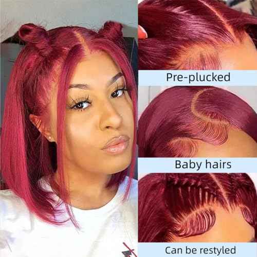 Burgundy Bob Wig - Glueless, Pre-Plucked 150% Straight 4x4 Lace Front Wig, 12 Inch