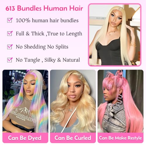 613 Bundles Hair 28 Inch Straight Bundles 14A Grade100% Unprocessed Brazilian Virgin Human Hair 1 Bundle Blonde Weave 100g
