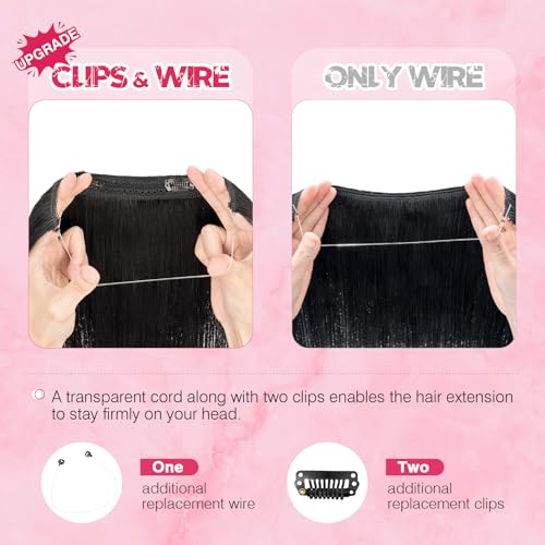 Halo Hair Extensions Real Human Hair, MY-LADY Adjustable Halo Extensions Real Human Hair, 20 inch Jet Black Women's Long Straight Hair Invisible Wire Hair Extensions