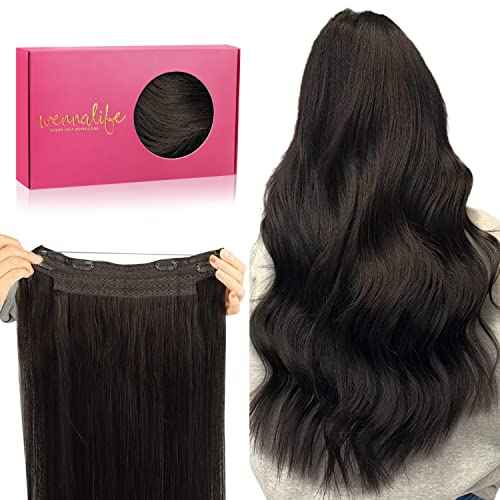 WENNALIFE (Increase 50% Lifespan) Real Human Hair 14 inch 75g Dark Brown Remy Invisible Transparent Wire Fish Line Hair Extensions Straight Real Hair Extensions