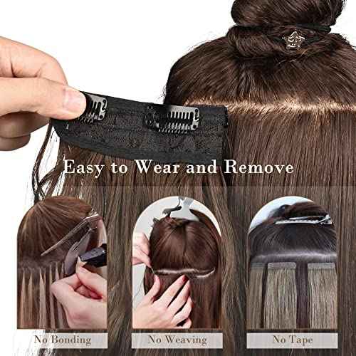 REECHO Hair Extensions, 4PCS Clip in Hair Extensions HE001 Natural Soft Synthetic Hairpieces for Women (20 Inch-200 Gram (Pack of 4), Dark Blonde with Light Blonde Highlights)
