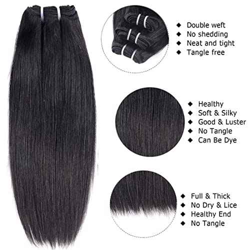 Liang Dian 14 Inch Straight Human Hair 4 Bundles Natural Color 12A Brazilian Virgin Hair 100% Unprocessed Straight Human Hair Bundles(14" 14" 14" 14")
