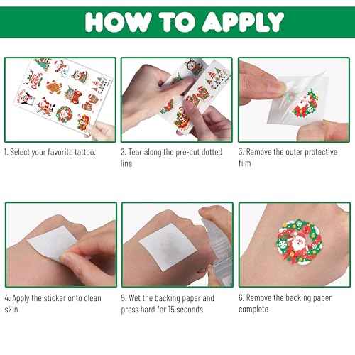 96 PCS Noel Christmas Xmas Santa Pre-Cut Temporary Tattoos for Kids | Cute Themed Birthday Party Favors, Supplies, Decorations, Christmas Fake Tattoo Stickers, School Rewards Gifts for Boys & Girls