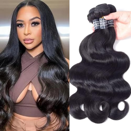 Amella Hair 100% Unprocessed Virgin Brazilian Human Hair Brazilian 22 20 18 inch Body Wave 3 Bundles Hair Extensions Grade 8A Remy Human Hair Bundles Natural Black Color