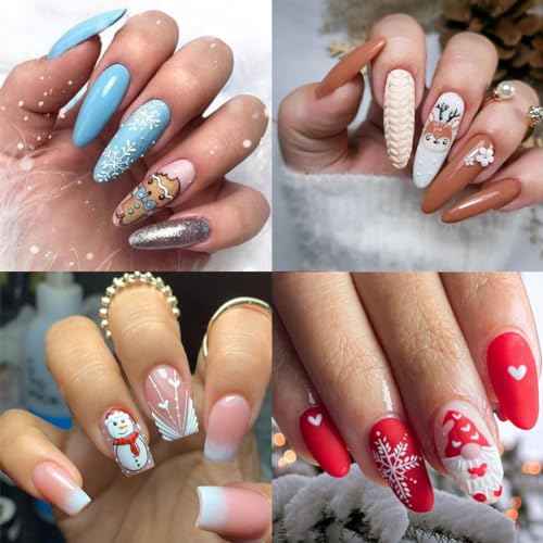 Christmas Nail Art Stickers 6 Sheets Self-Adhesive Santa Claus Nail Stickers Cute Gingerbread Man Snowman Nail Decals Christmas Tree Bell Gift Flower Nail Art Design Stickers for Women Manicure DIY