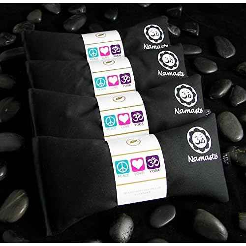 Yoga Eye Pillows - Unscented Eye Pillows - Namaste Hot Cold for Stress, Meditation, Spa, Relaxation Gifts - Made in USA by Happy Wraps - Set of 4 - Black Cotton