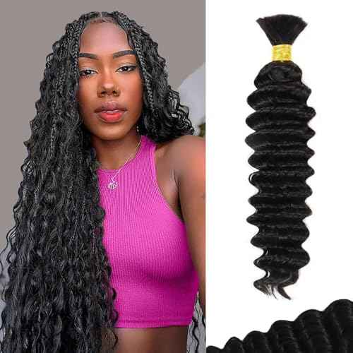 Human Hair Braiding Hair 50g 26 Inch Deep Wave Bulk Human Hair for Braiding No Weft Bundle 100% Brazilian Virgin Curly Human Hair Extensions for Boho Braids Wet and Wavy Human Braiding Hair