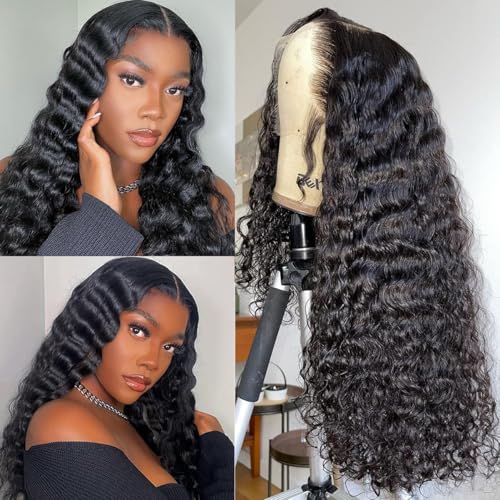 Deep Wave Lace Front Wigs Human Hair 13x4 Deep Curly Lace front Wigs Pre Plucked with Baby Hair Curly Wigs for Black Women 180% High Density 18 Inch