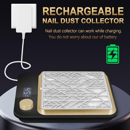 Nail Dust Collector,Powerful Nail Dust Fan with Reusable Filter,Rechargeable Nail Dust Vacuum Cleaner for Acrylic Gel Nails Polishing,Manicure Pedicure,Adjustable Speed