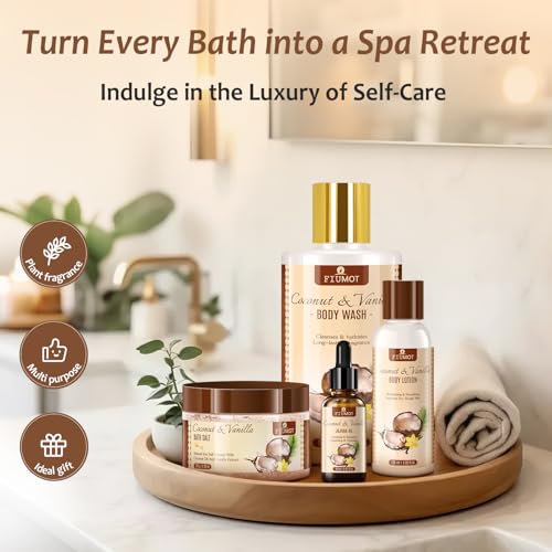 Bath and Body Gift Basket Set for Women - Coconut Vanilla Spa Gift Basket - Premium 21?Piece Luxury Bath & Body Gift Set for Self Care - Gift ready for Mothers Day, Christmas, Birthday Gifts