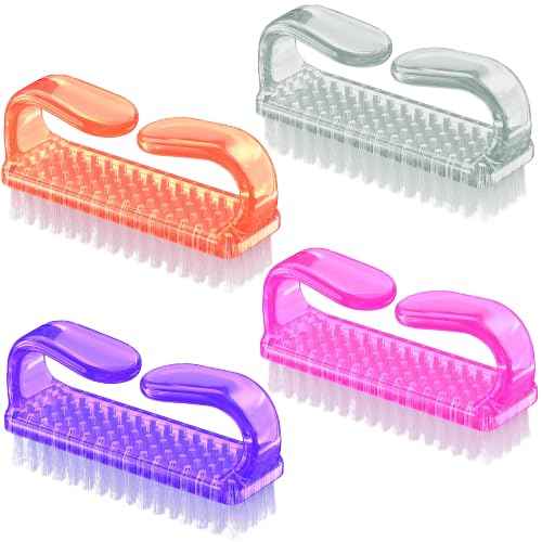 4 Pcs Nail Brush for daily Use -4 Different Kinds of Fingernail brush with Plastic Handle Nail brush for cleaning Fingernails - Easy to use Nail Scrub brush-Nail Cleaner Nail brushes for Man and women