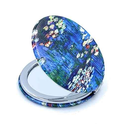 Small Handbag Mirror Compact Mirror for Girls Purse Mirror Folding Pu Leather Floral Compact Claude Monet Water Lilies Unique Gift for Sister