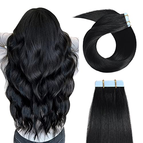 Yilite Tape in Human Hair Extensions - 24 Inch, 20pcs, 50g Silky Straight Jet Black Color