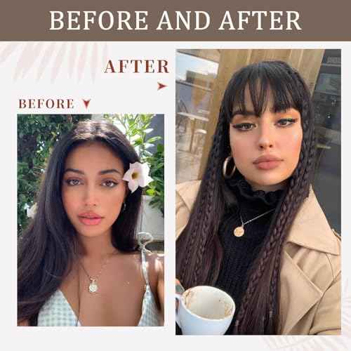 Clip In Bangs-Fake Bangs Hair Clip Dark Brown Clip On Bangs Real Human Hair Air Curtain Bangs For Women Clips Wispy Bangs Hair Extensions Fringe With Temples Hairpieces Curved Bangs For Daily Wear