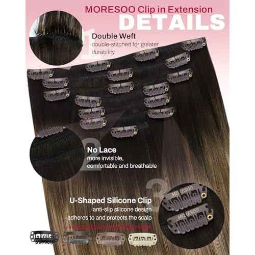 Moresoo Clip in Hair Extensions Real Human Hair Balayage Human Hair Clip in Extensions Ombre Dark Brown to Golden Brown with Dark Ash Blonde Hair Extensions for Women 7Pcs 120G 18inch