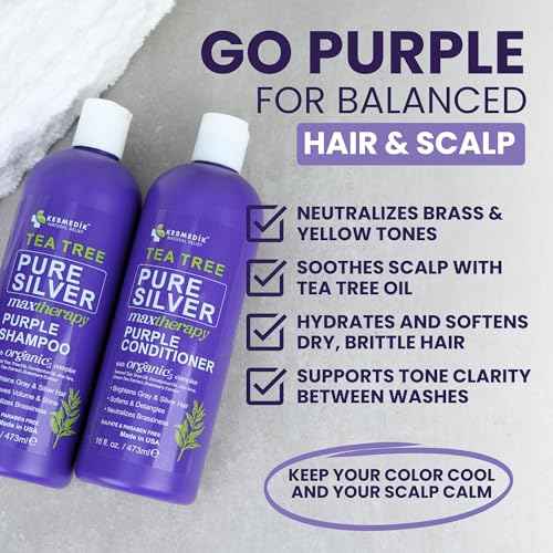 Tea Tree Purple Shampoo & Conditioner Set, Professional Anti-Brass Toner, Neutralizes Yellow Tones for Grey, Silver, Ash & Bleached Highlighted Color Treated, Dry & Itchy Scalp Relief