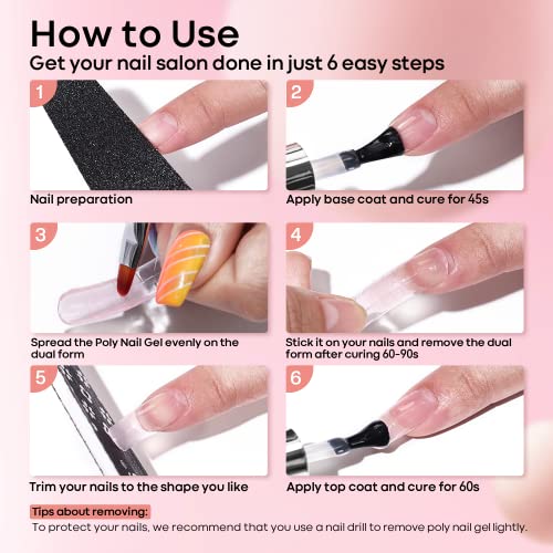 Modelones Poly Nail Gel Kit 6 Colors Extension Builder Enhancement Professional Starter Kit All-in-One Nail Technician French Kit
