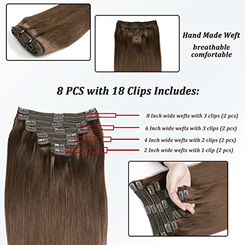 Clip in Real Human Hair Chocolate Brown Extensions 8 Pcs 120g Straight Remy Hair Extensions (4,20inch)