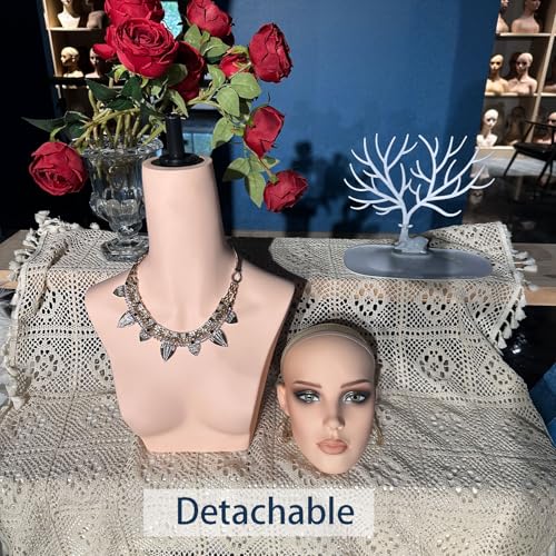 Realistic Female Mannequin Head with Shoulders for Wigs Earrings Hats Display,Glam Half Body Mannequin Head Wig Head Stand JF-DP496-YH1