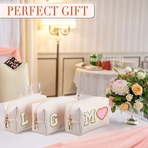 Sanwuta 9 Pcs Makeup Bags Bulk PU Double Zippers Cosmetic Bag Makeup Toiletry Pouch Portable Travel Organizers Case for Women Bridesmaid Party End of The Year Christmas Gift(Ivory White)