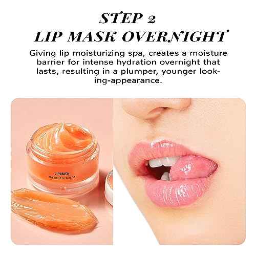 ANAI RUI Lip Care Kit - Mask & Scrub Set, Gift for Mother Girls, Overnight Treatment With Sleeping Mask & Sugar Exfoliator, Moisturizer for Dry, Chapped, Dark Lips, Peach